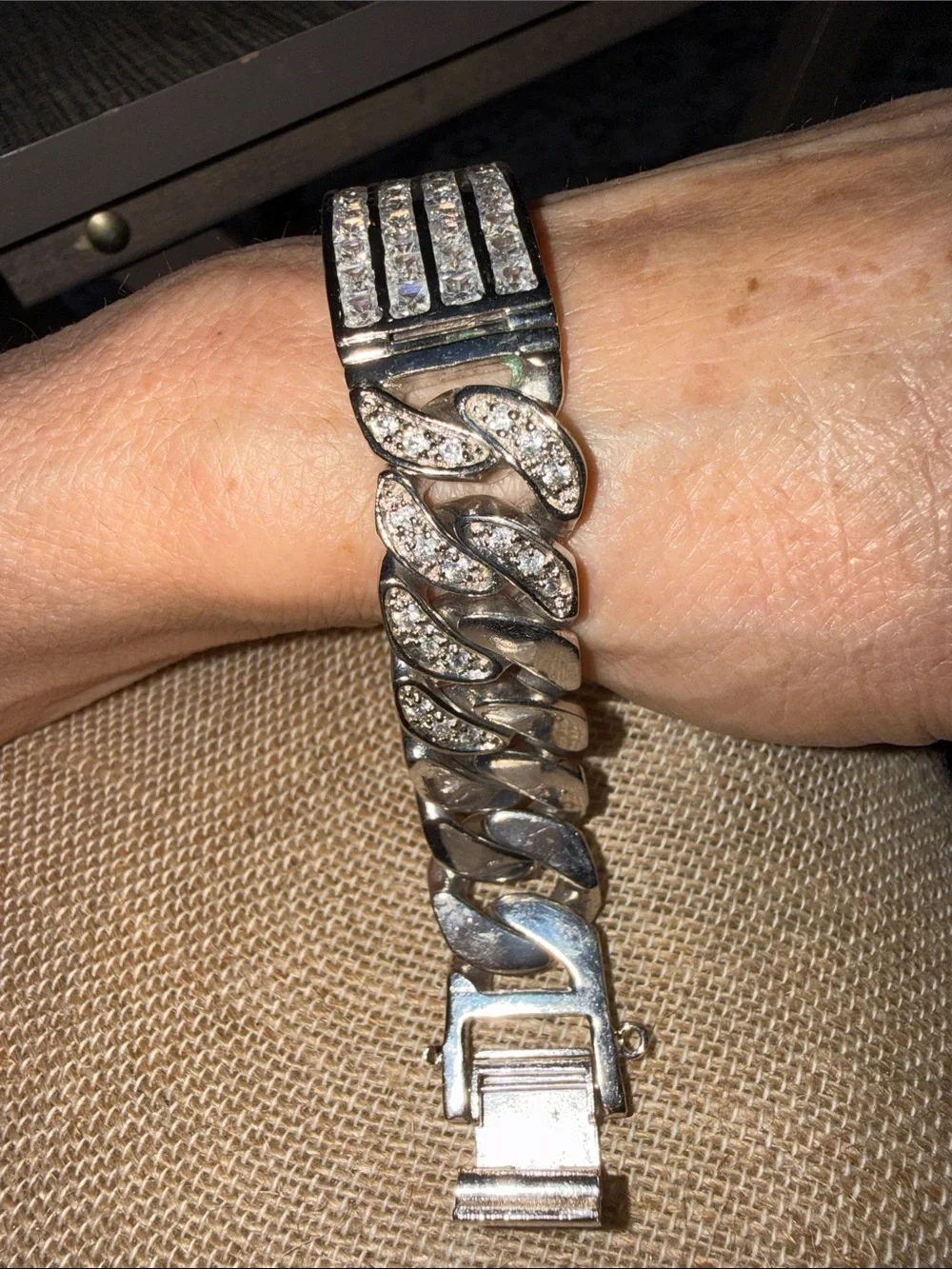 Silver Crystal Cuban Link ID Bracelet - Women Accessories